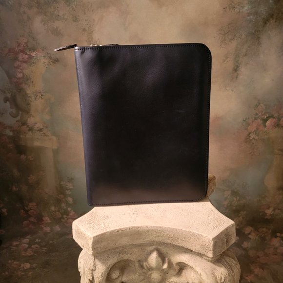 Black Day Timer Cover Smooth Leather Dual Zip Medium Size 7 Rings Organizer - Picture 2 of 9